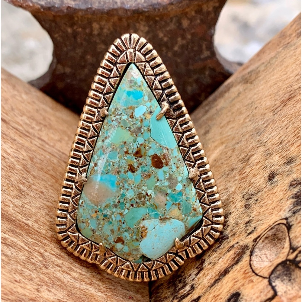 New Barse Refined Arrowhead Turquoise and Bronze Ring